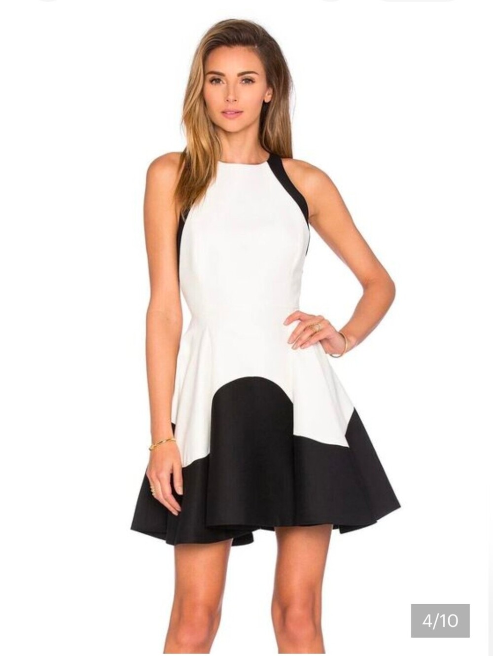 Halston Heritage White and Black Sleeveless Fit-and-Flare Dress SZ10